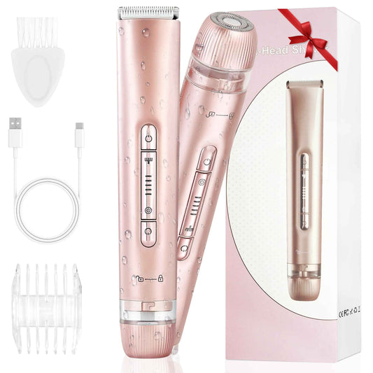MINYUGUT 2 in 1 Dual Head Bikini Trimmer for Women, Women Electric Shaver IPX7 Waterproof Wet & Dry Use Body Hair Trimmer and Facial Hair Remover Cordless Body Shaver for Bikini Underarm Leg Arm Face