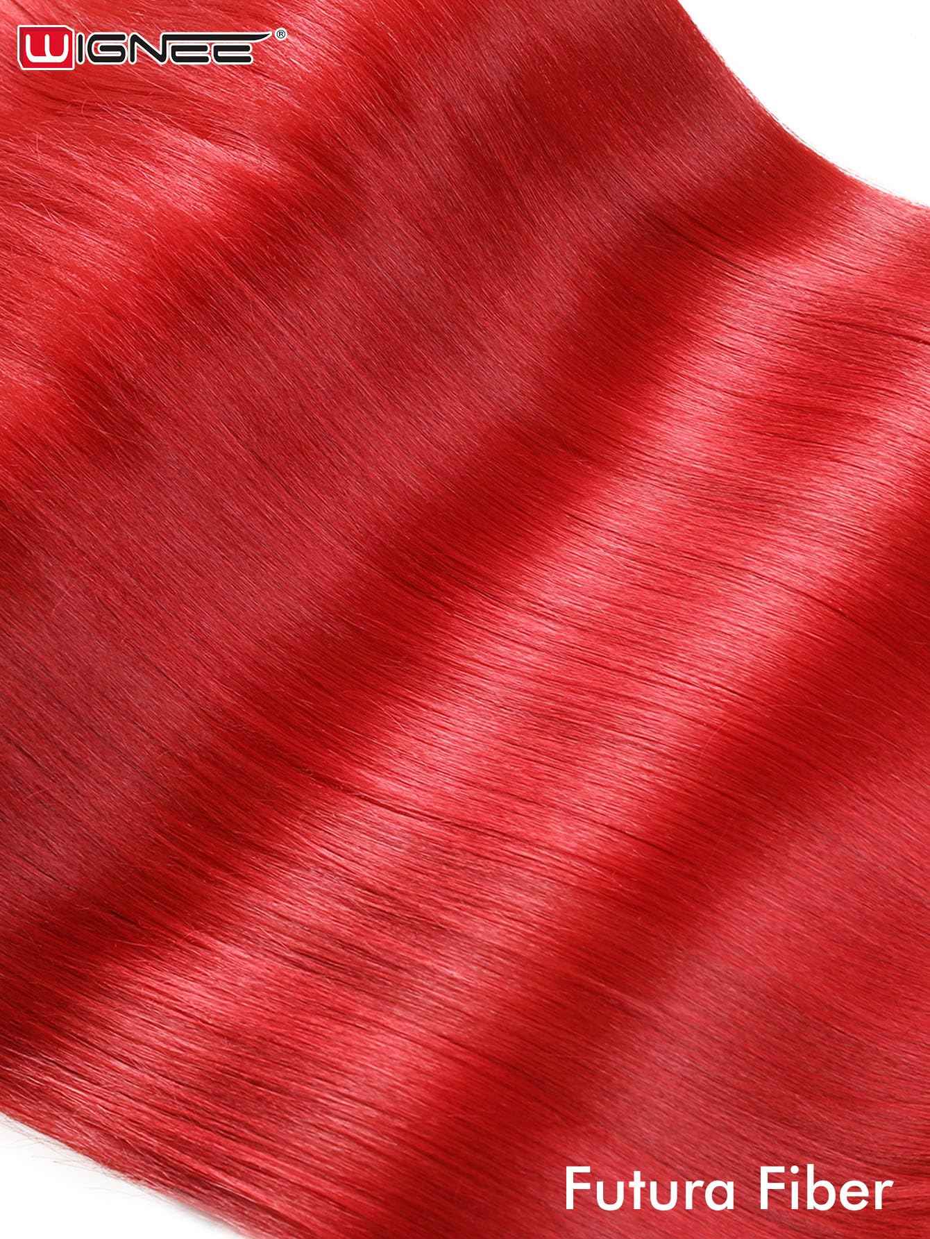 WIGNEE 13x6 Synthetic Lace Front Wig 28" Long Straight Wig Red Kanekalon Futura Synthetic Wigs for Black Women Pre-Plucked Glueless Wig for Daily Party Use