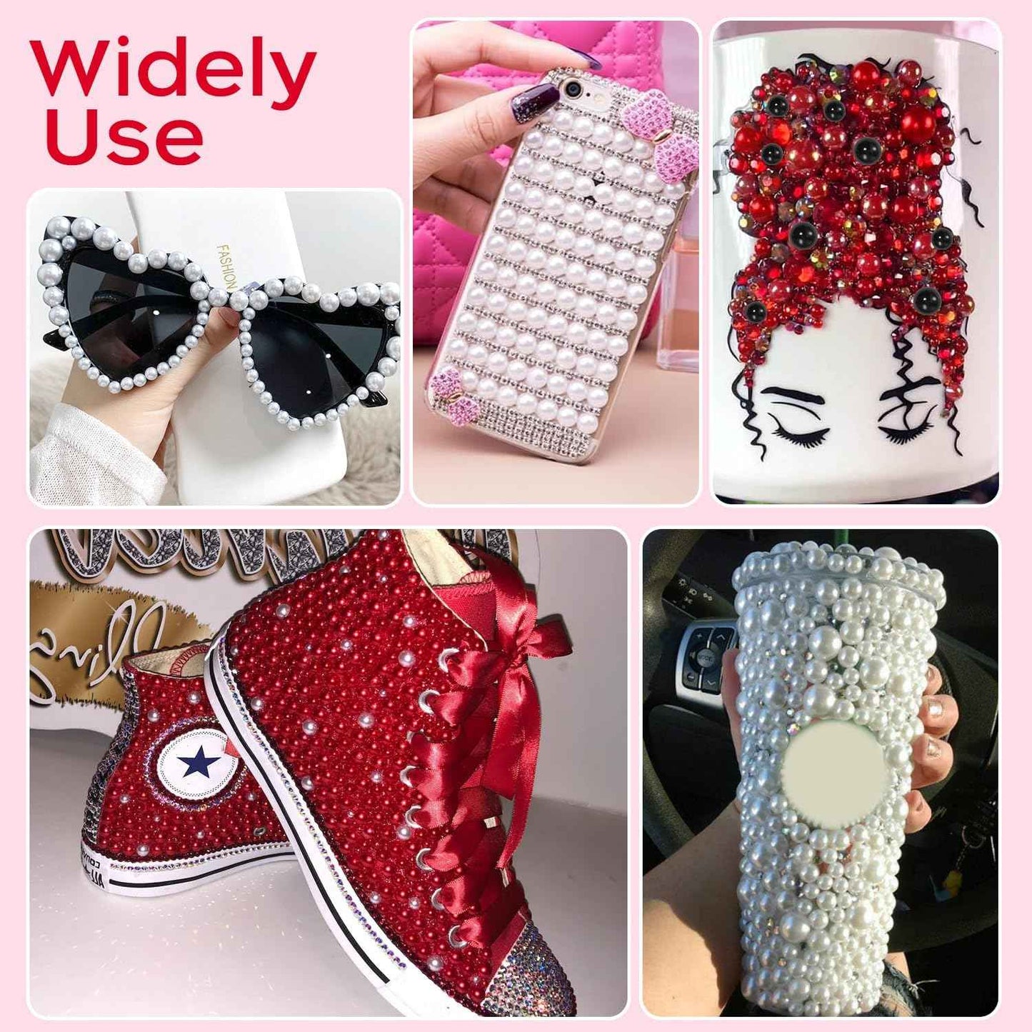 12000 Pcs Red Flatback Pearl and Rhinestones for Crafting, Mixed Sizes 3/4/5 mm Red Jelly Resin Rhinestone Pearls for Bedazzling, Half Pearls for Crafts DIY Mugs Makeup Crafts