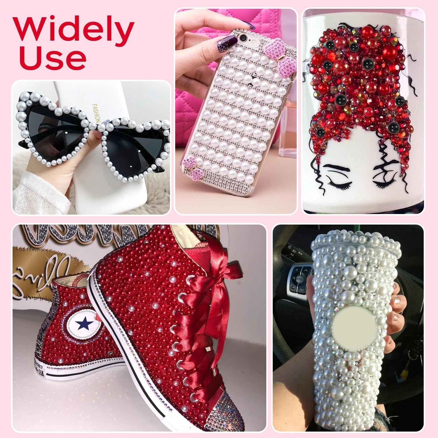 12000 Pcs Red Flatback Pearl and Rhinestones for Crafting, Mixed Sizes 3/4/5 mm Red Jelly Resin Rhinestone Pearls for Bedazzling, Half Pearls for Crafts DIY Mugs Makeup Crafts