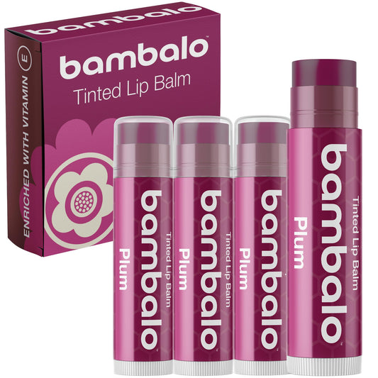 Bambalo 4-Pack Plum Tinted Lip Balms - Natural & Organic Ingredients - Hydrating & Moisturizing, USA Made