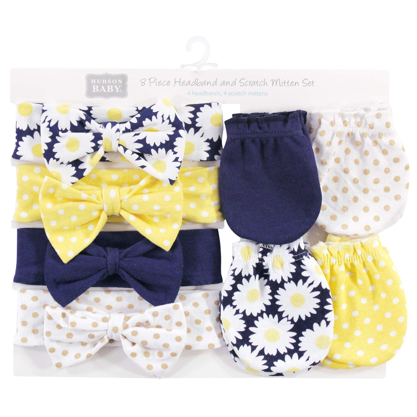 Hudson Baby Unisex Baby Cotton Headband and Scratch Mitten Set, Daisy, 0-6 Months