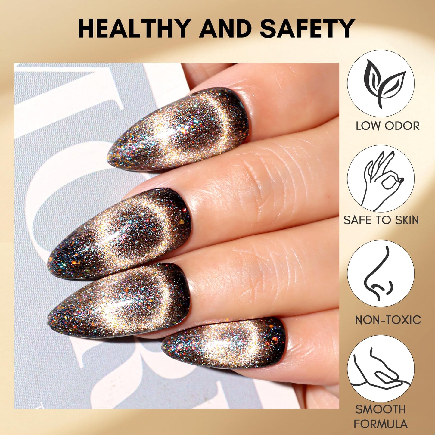 Makartt Gel Nail Polish, Black Hole Cat Eye Gel Polish 10ml Sparkly Cat Eye Glitter Spring Gel Polish with Magnet Stick Soak Off UV/LED Manicure Nail Art Designs-Glided Glow