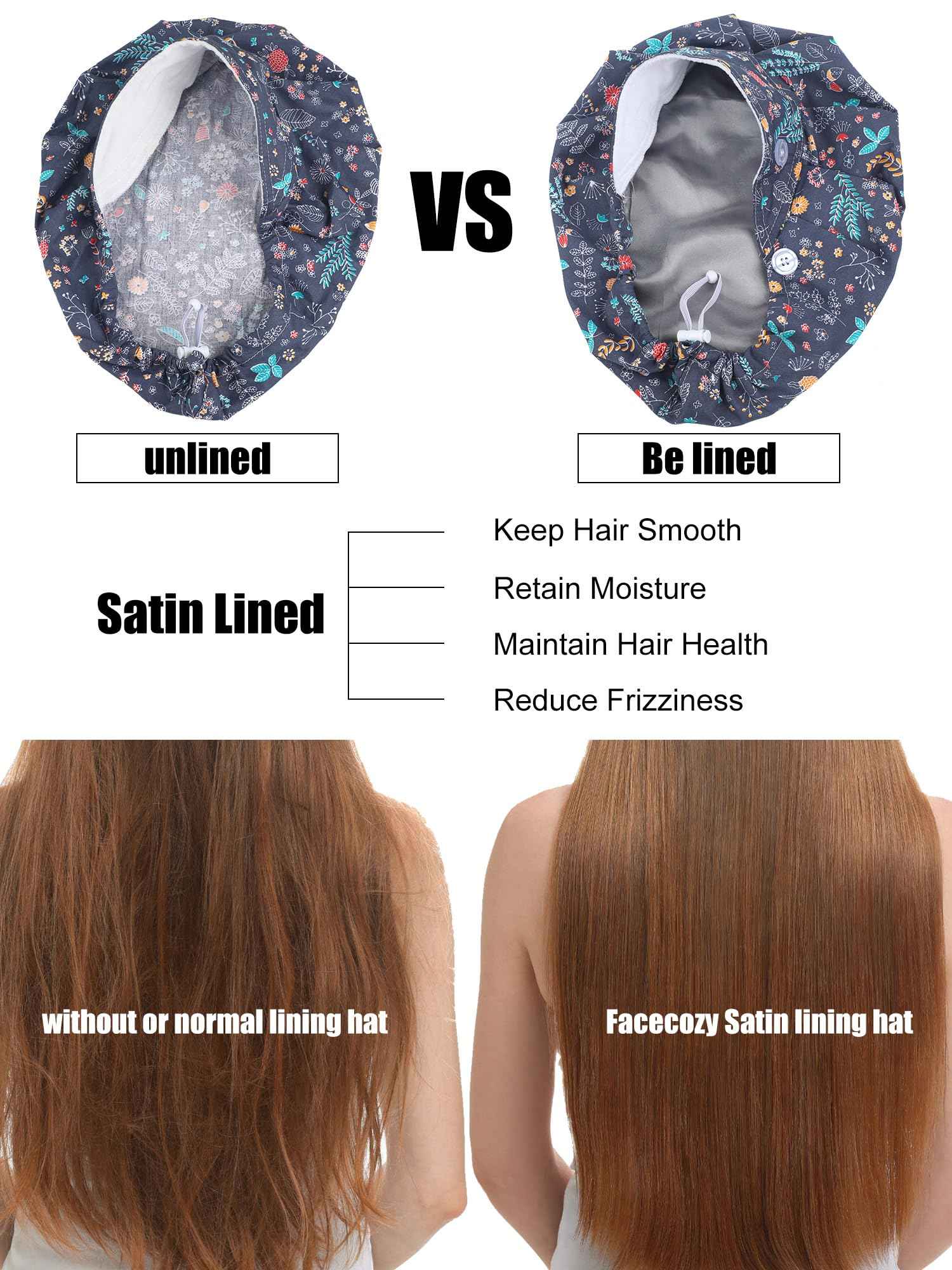 Floraltop 6 Pcs Satin Lined Scrub Caps Women Nurse Surgical Hat with Buttons Ponytail Working Adjustable Pouch Tie Back(Classic Style)