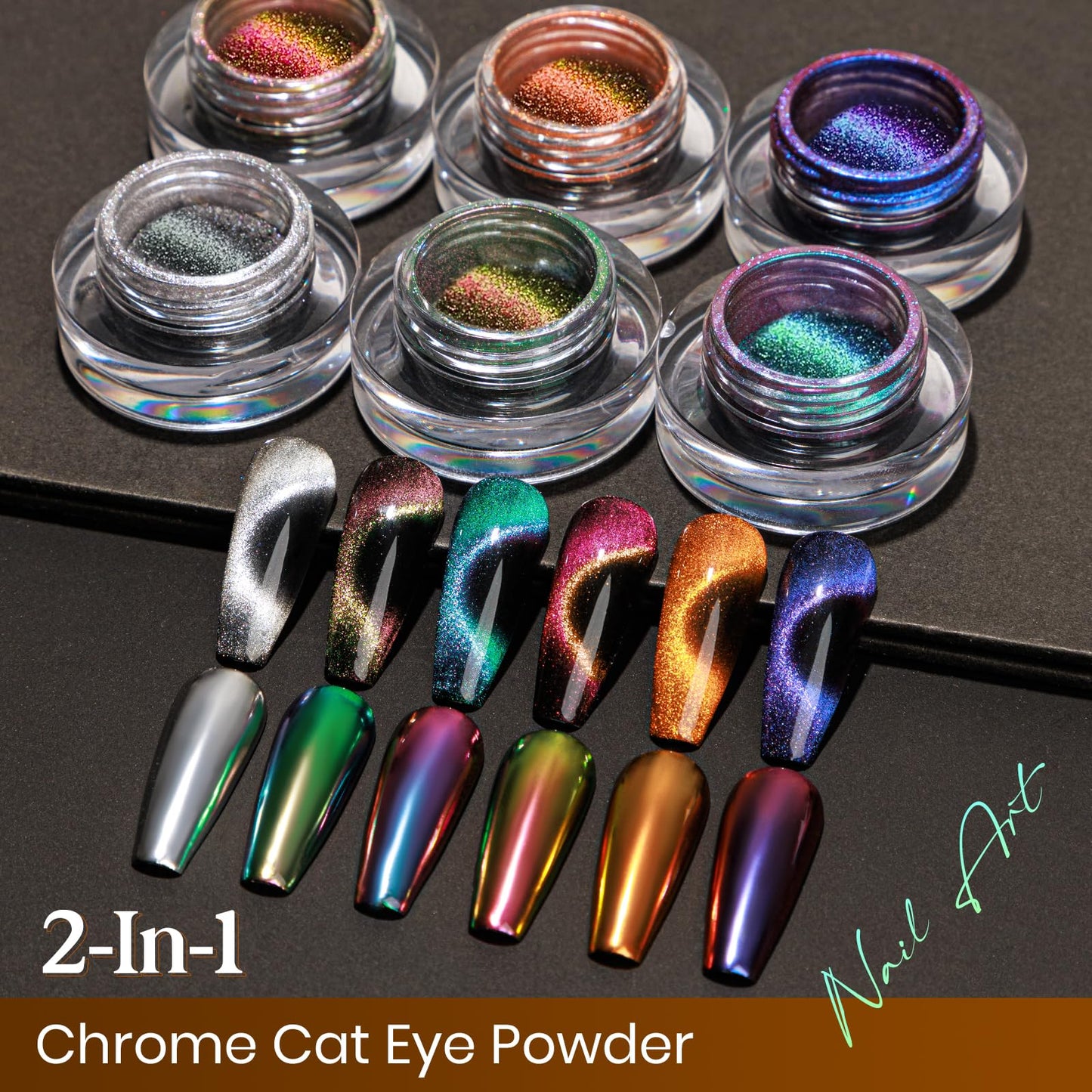 MIZHSE 9D Cat Eye Chrome Nail Powder Mirror Effect Gold Orange Fall Magnetic Glitter Pigment Powder for Gel Nails Chameleon Cateye Magic Galaxy Nail Art Powder with Magnet