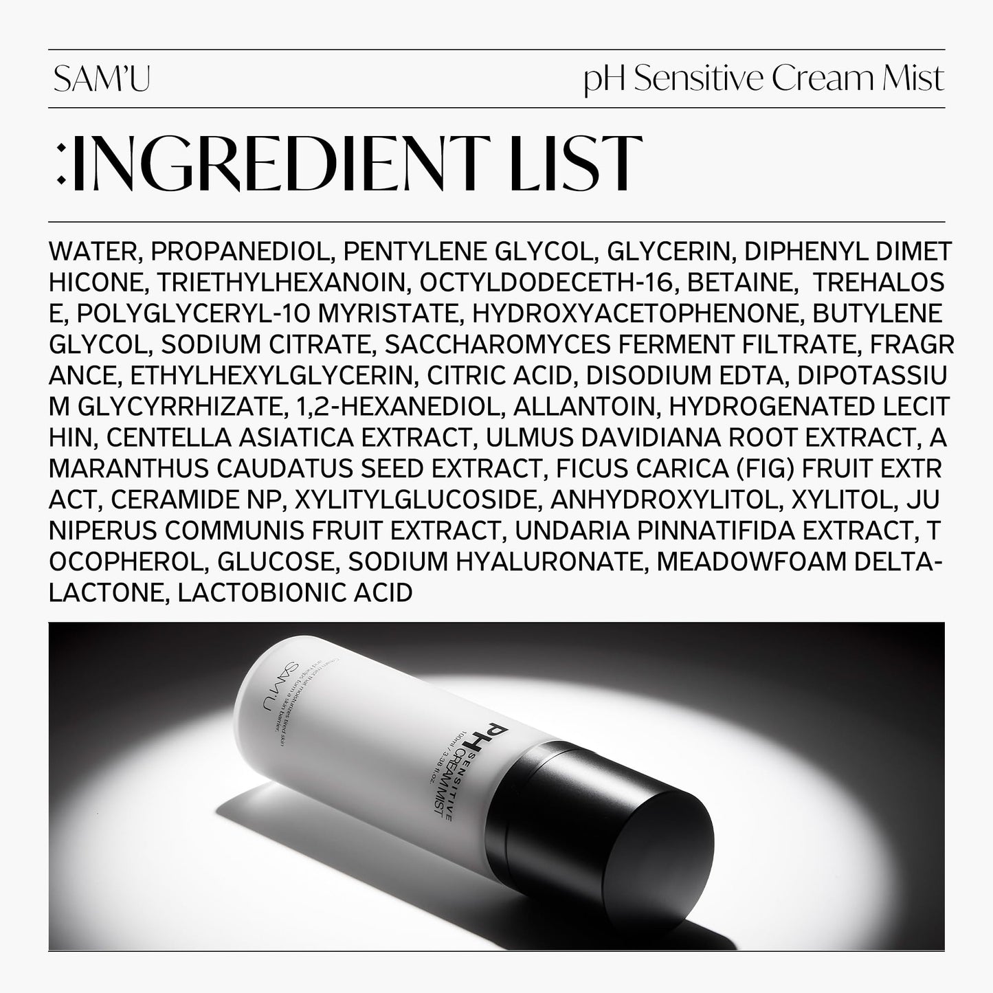 SAM’U pH Sensitive Cream Mist – Ceramide Cream Mist with Hyaluronic Acid For Dewy Skin – Korean Skin Care, Moisturizing & Barrier-Boosting Mist – 3.38 Fl. Oz