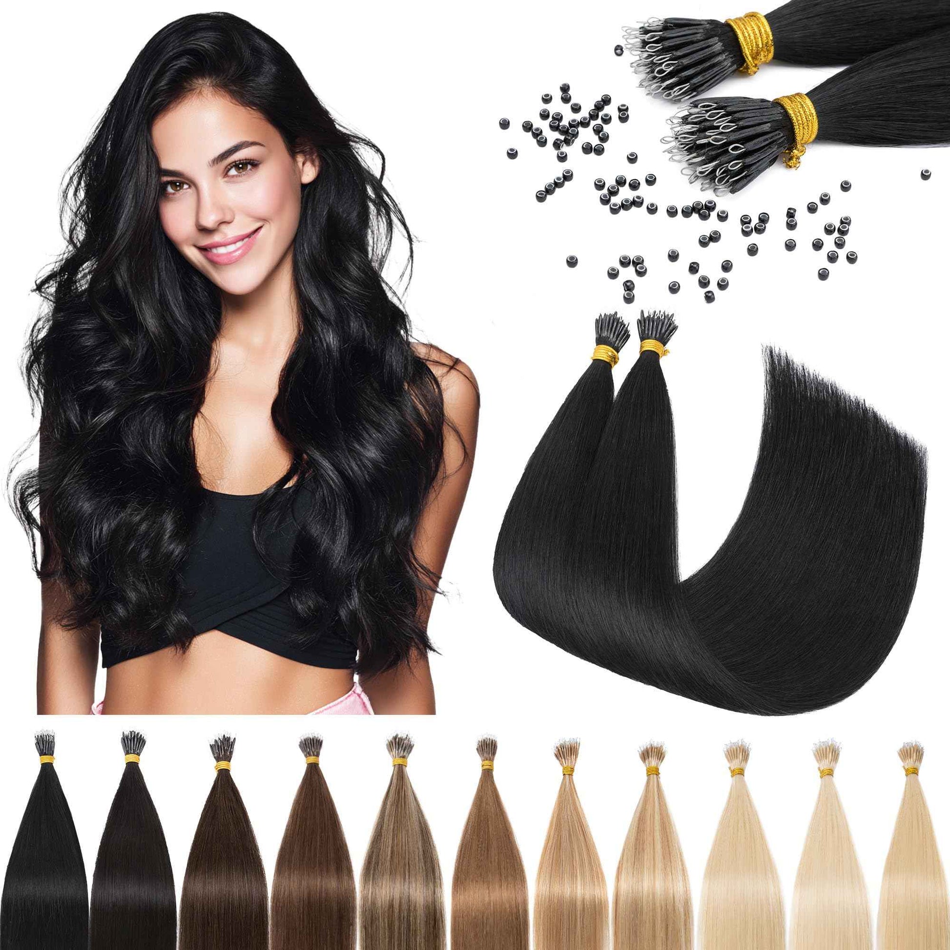 SEGO Nano Tip Hair Extensions Human Hair, Nano Beads Balayage Seamless Highlight Pre-bonded Extensions for Women, 0.7g/strand, 50 strands 35g/pack -18 Inch#01 Jet Black