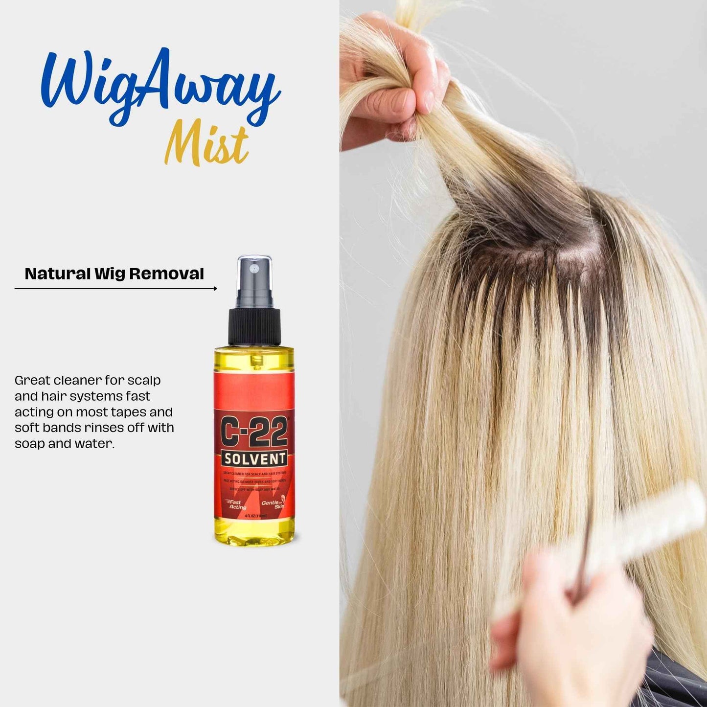 Walker Tape C22 Solvent Spray - Gentle Tape in Hair Extension Remover Solution for Womens Wigs - Tape In Hair Extensions, Wigs & Accessories - Fast Acting & Gentle on Skin Lace Glue Remover Spray 4 oz