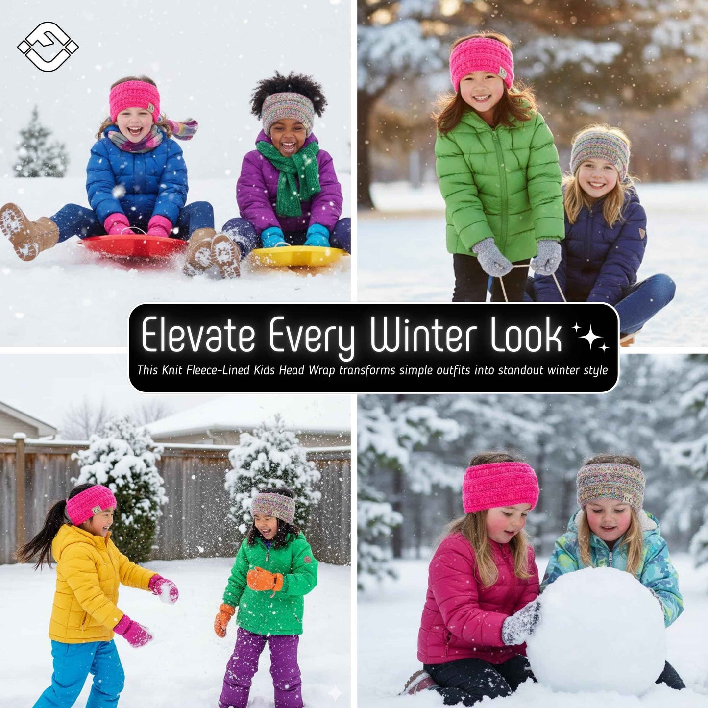 Funky Junque Exclusives Kids Ear Warmer Headband – Fleece Lined Winter Ear Wrap for Toddler Girls & Boys, Cozy Knit Head Warmer & Earmuff Headband for Cold Weather - 2 Pack - Candy Pink and #11