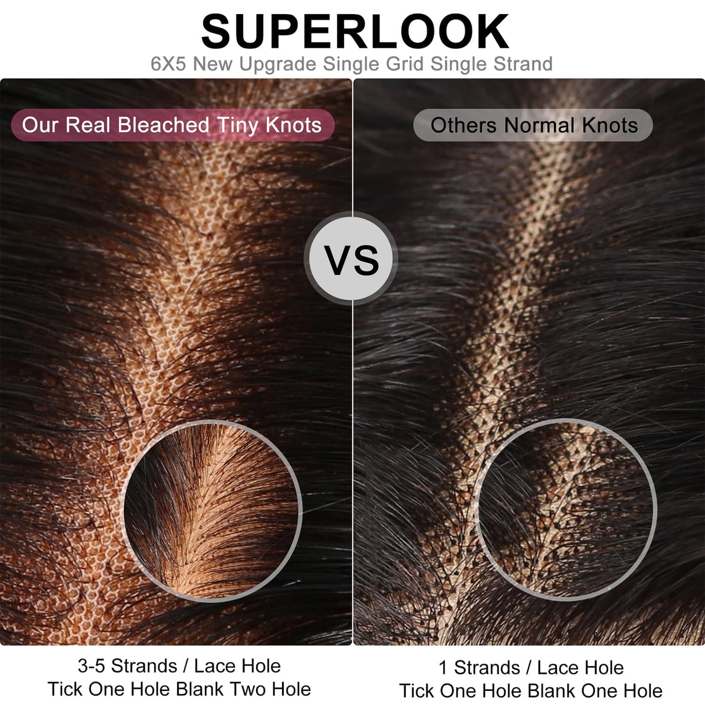 SUPERLOOK Wear and Go Glueless Wig Pre Plucked 12A 220% Density Highlight Lace Front Wig Human Hair 6x5 Pre Cut Ombre Lace Front Wigs Human Hair Bleached Tiny Knots（24Inch,1BP30 Body Wave Wigs）