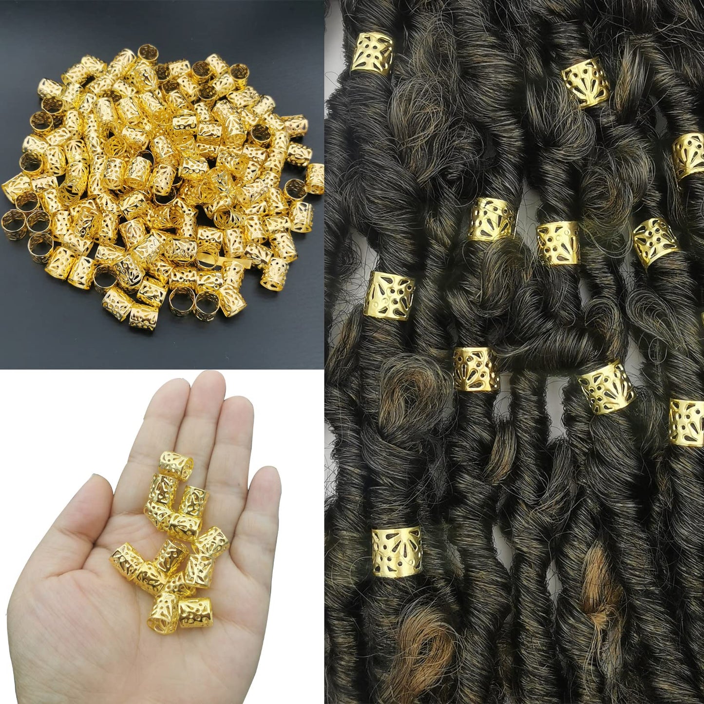 Flosius 120 PCS Hair Jewelry Gold Dreadlock Accessories Adjustable Cuffs Iron Braiding Hair Ring for Women Decoration Clips