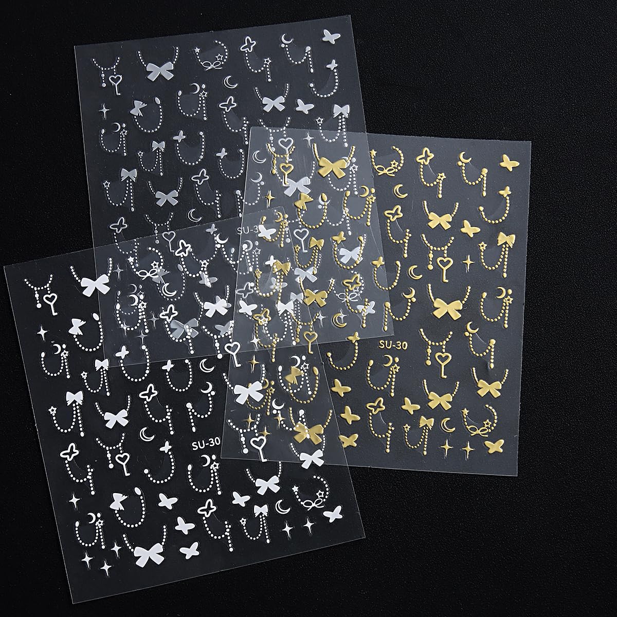 Silver Gold Bow Heart Nail Art Stickers, 6 Sheets 3D Self-Adhesive Nail Decals Nail Art Design Shiny Bow Heart Nail Sticker Supplies Decoration for Women and Girls Nail Art Accessories