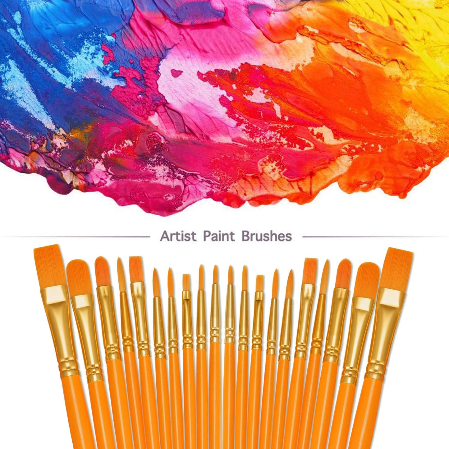 BOSOBO Paint Brushes Set, 10 Pieces Round Pointed Tip Paintbrushes Nylon Hair Artist Acrylic Paint Brushes for Acrylic Oil Watercolor, Face Nail Body Art, Miniature Detailing & Rock Painting, Orange