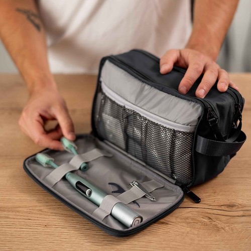 (Not Made In China) Toiletry Travel Bag For Men, Shaving Kit, Waterproof Organizer and Dopp Kit, Interior Compartments and Pockets For Toiletries and Accessories (Black)