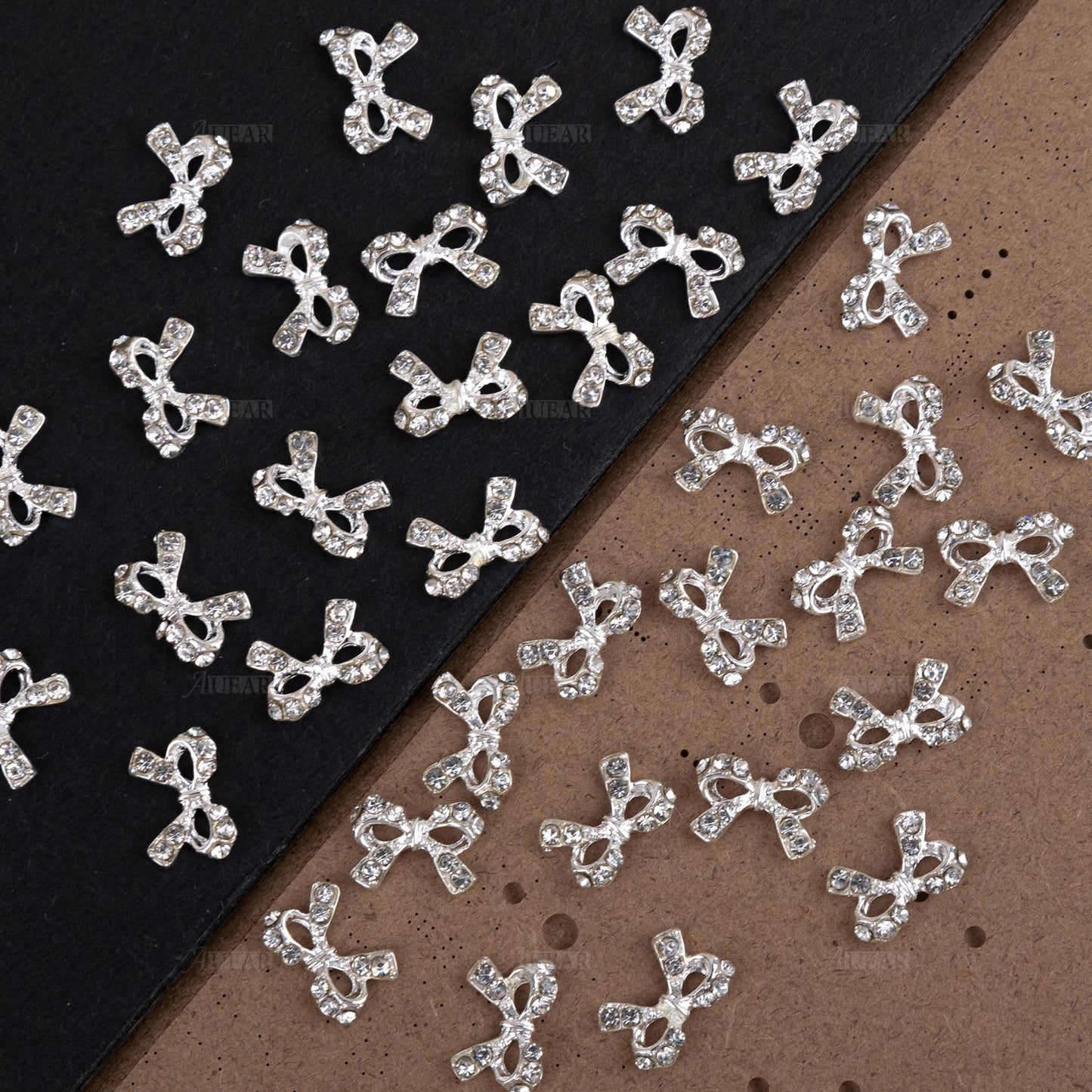 AUEAR, 40 Pack Nail Art Charms Bow Tie Rhinestones Crystal Ornaments Decals DIY Decoration for Nail Art Design Jewelry Craft