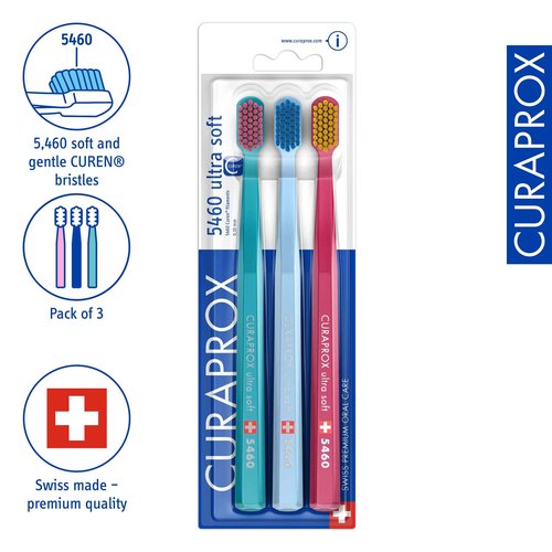 Curaprox CS 5460 Ultra-Soft Toothbrush – Adult Tooth and Gum Care | Super Soft Curen® Bristles for Gentle Cleaning | Light Blue, Single Pack
