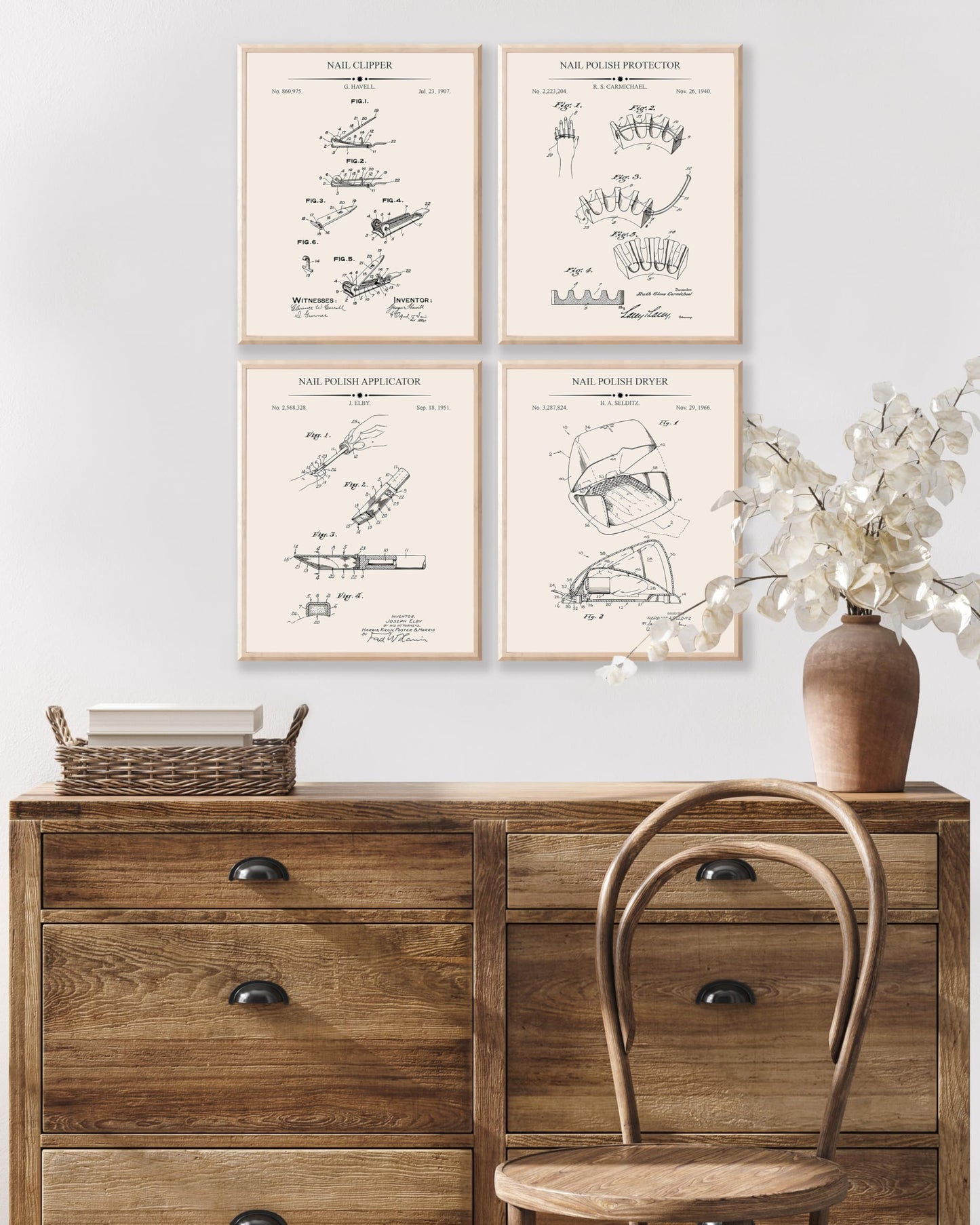 Poster Master 4-Piece Nail Clipper Blueprint Poster - Nail Polish Protector Patent Print - Polish Applicator Art - Dryer Art - Salon Art - Technical Drawing Art - Salon Decor - 8x10 UNFRAMED Wall Art