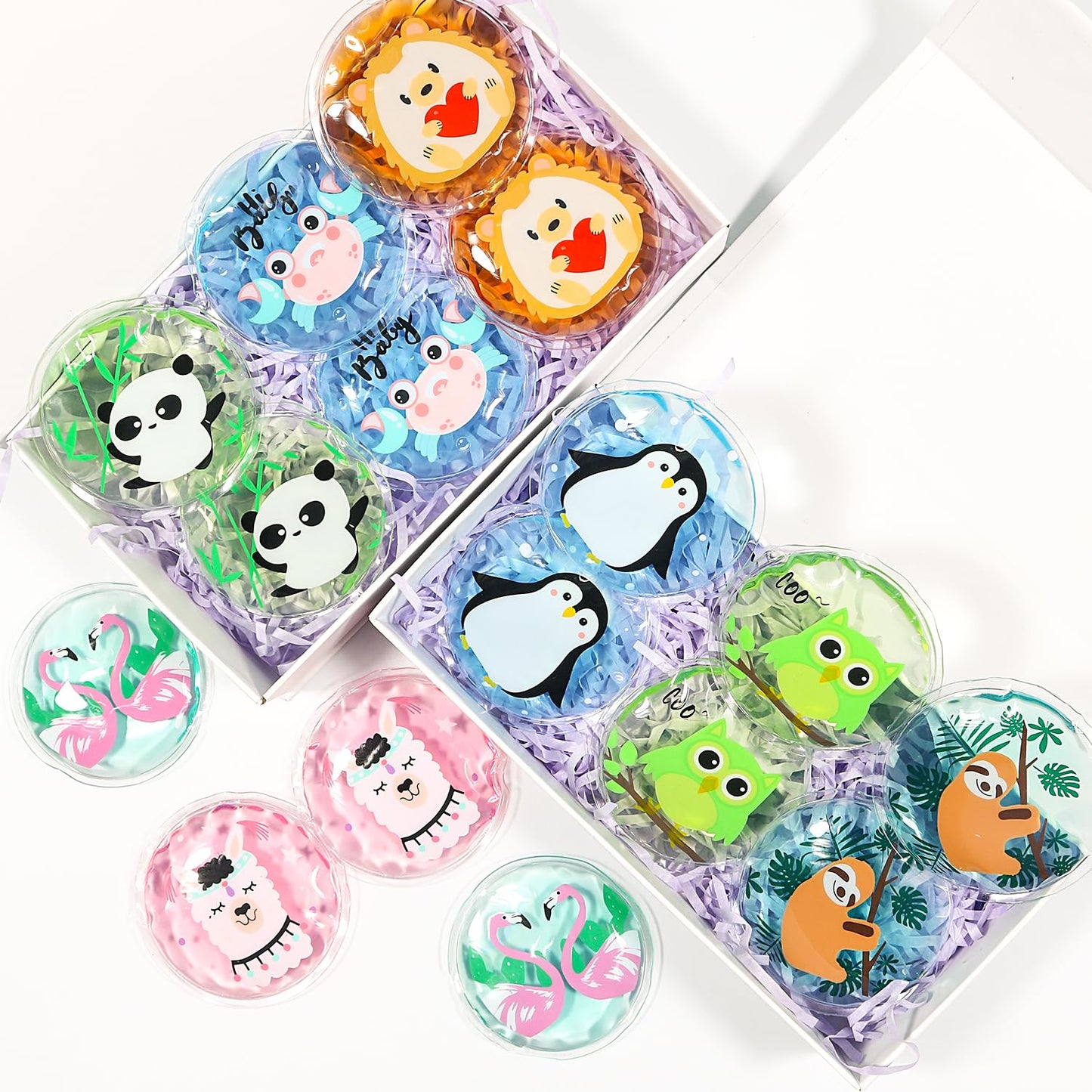 Gel Ice Pack Reusable, Cooling Eye Pads and Patches, Hot and Cold Eye Pads - Soothing, Revitalizing, Puffiness, Refresh, Relieves Stress, Relax, Relieves Puffiness and Tension(2 Sloths+2 Alpacas)