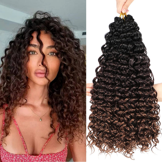 Dansama GoGo Curl Crochet Hair 18 Inch Curly Crochet Hair, Ocean Wave Crochet Hair Water Wave Synthetic Braiding Hair Extensions for Black Women (18 inch (Pack of 6), 1B/4/30)