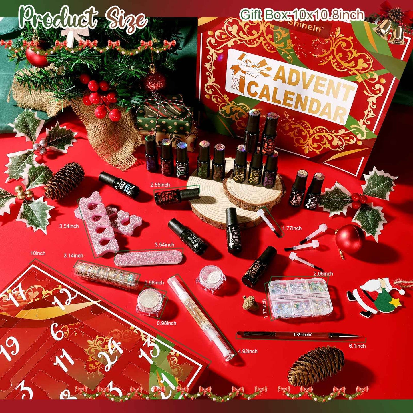 U-Shinein Nail Polish Advent Calendar 2025，24-Piece Nail Varnish Advent Calendar Christmas Calendar for Women and Girls, Nail Polish Colours Kit, Nail Art Tool Glitter Decorations Care and Accessories