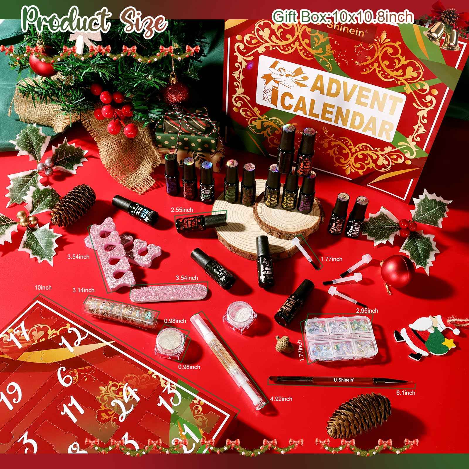 U-Shinein Nail Polish Advent Calendar 2025，24-Piece Nail Varnish Advent Calendar Christmas Calendar for Women and Girls, Nail Polish Colours Kit, Nail Art Tool Glitter Decorations Care and Accessories