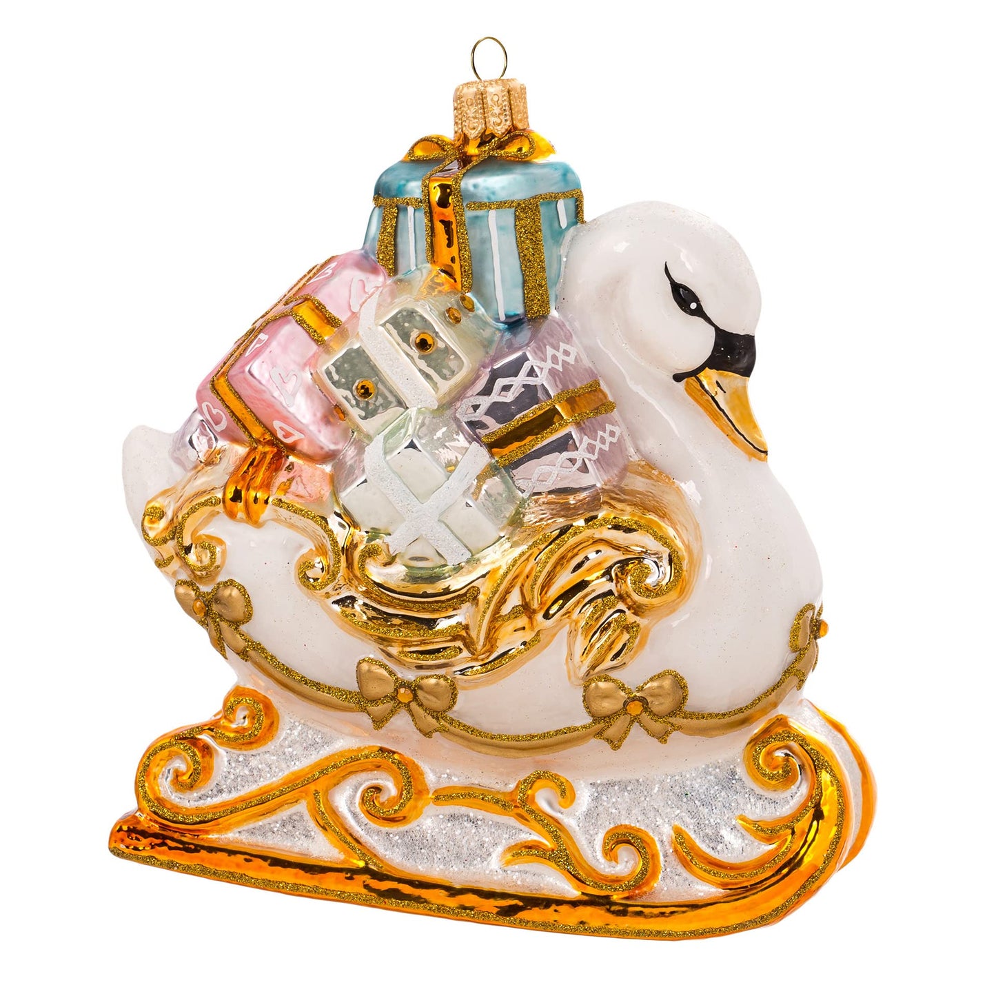 Miss Christmas 2024 Collection Gifts Galore Blown Glass Christmas Tree Ornament (Fairytale Swan Sleigh)