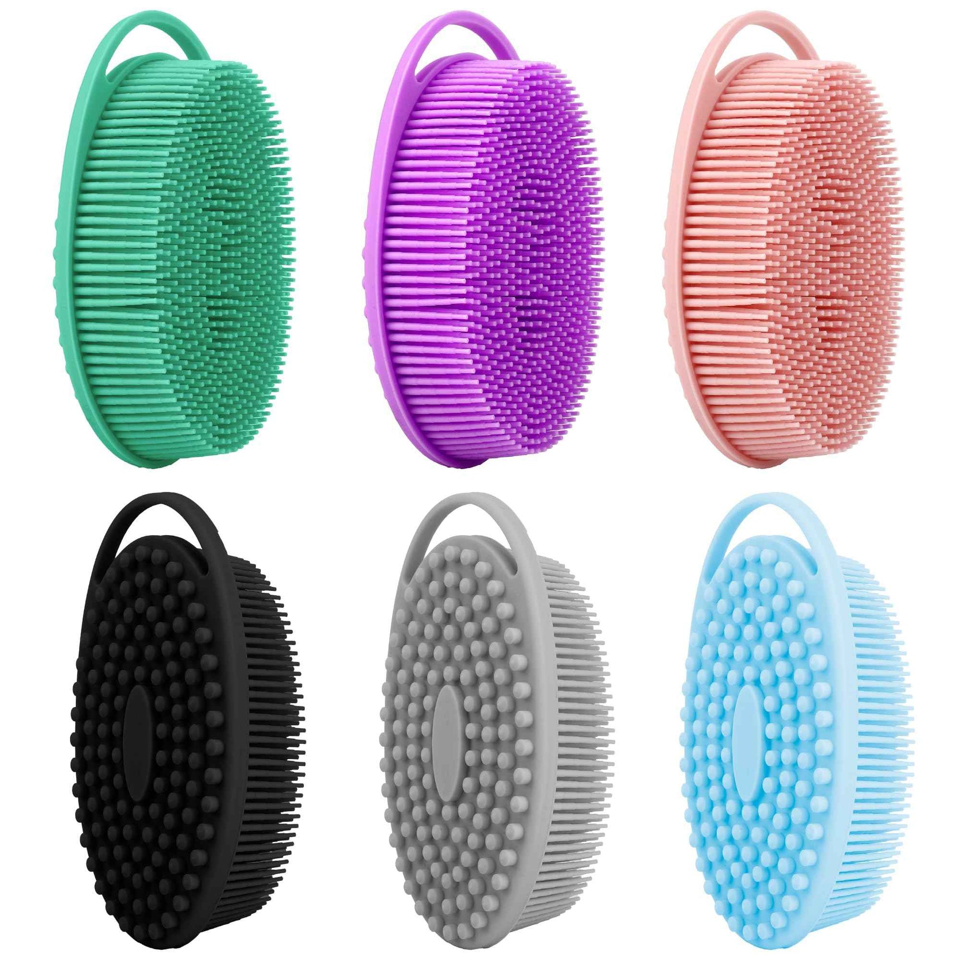 Soft Silicone Body Scrubber 6 PCS Silicone Body Shower, Silicone Loofah 2 in 4 Bath and Shampoo Brush, Body Scrubber Shower Cleaning Exfoliating Use for Sensitive Skin, Lather Well
