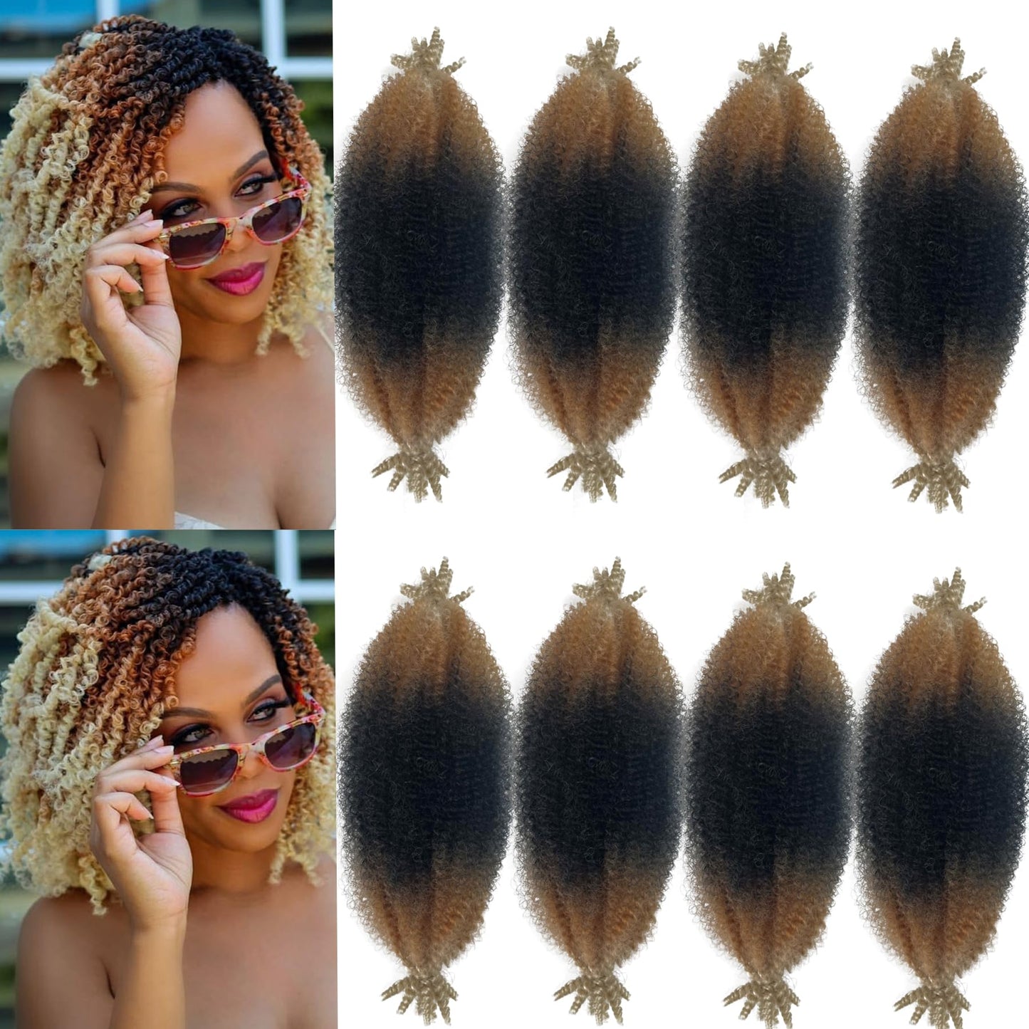 Marley Hair 12 Inch Springy Afro Twist Hair 8 Packs Ombre Marley Twist Braiding Hair 1B/27/613 Wrapping Hair for Soft Locs Synthetic Blonde Spring Twist Hair Cuban Twist Hair (12inch pack of 8）)