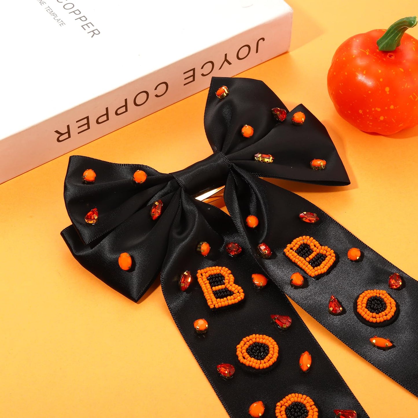 Halloween Hair Bows Accessories for Women Spooky Halloween Hair Clips Candy Corn Boo Pumpkin Ghost Hair Bows Large Orange Black Hair Ribbons Barrettes Halloween Outfits Costume Gifts (Pattern A)