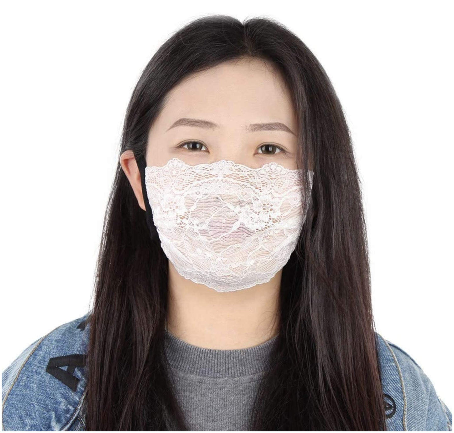 MJoffee Brand Lace Face Mask, Elegant and Breathable face Cover, Reusable and Washable 1pc (White)