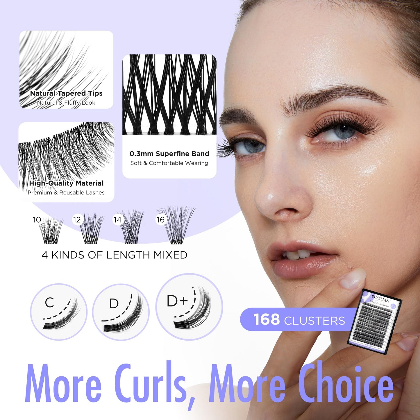 BEYELIAN DIY Lash Extension Kit, Cluster Lashes Kit with 168 Pcs D+ Lash Clusters, Lash Bond and Seal, Lash Remover and Eyelash Applicator for Beginner DIY at Home Clear Band