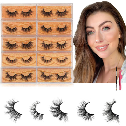 GOO GOO Mink Eyelashes, Daily Type Lashes 10mm to 18mm 5 Styles 10 pairs Multipack 3D Mink Lashes Natural Look Fake Eyelashes Wholesale Real Siberian Reusable Handmade False Eyelashes