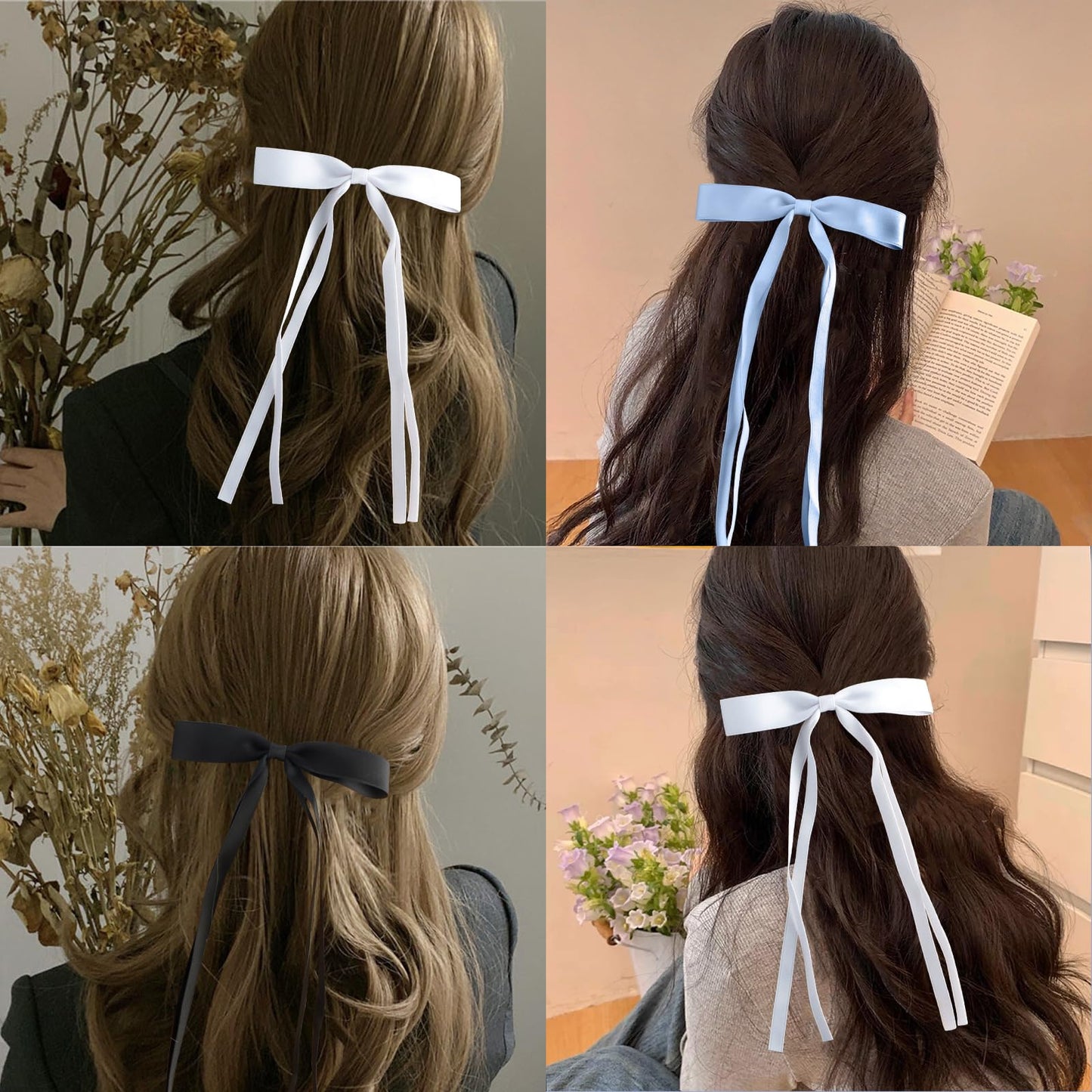 6PCS Hair Accessories for Women & Girls: Tassel Bowknot Duckbill Clips for Thick & Thin Hair - Cute Ribbon Bows