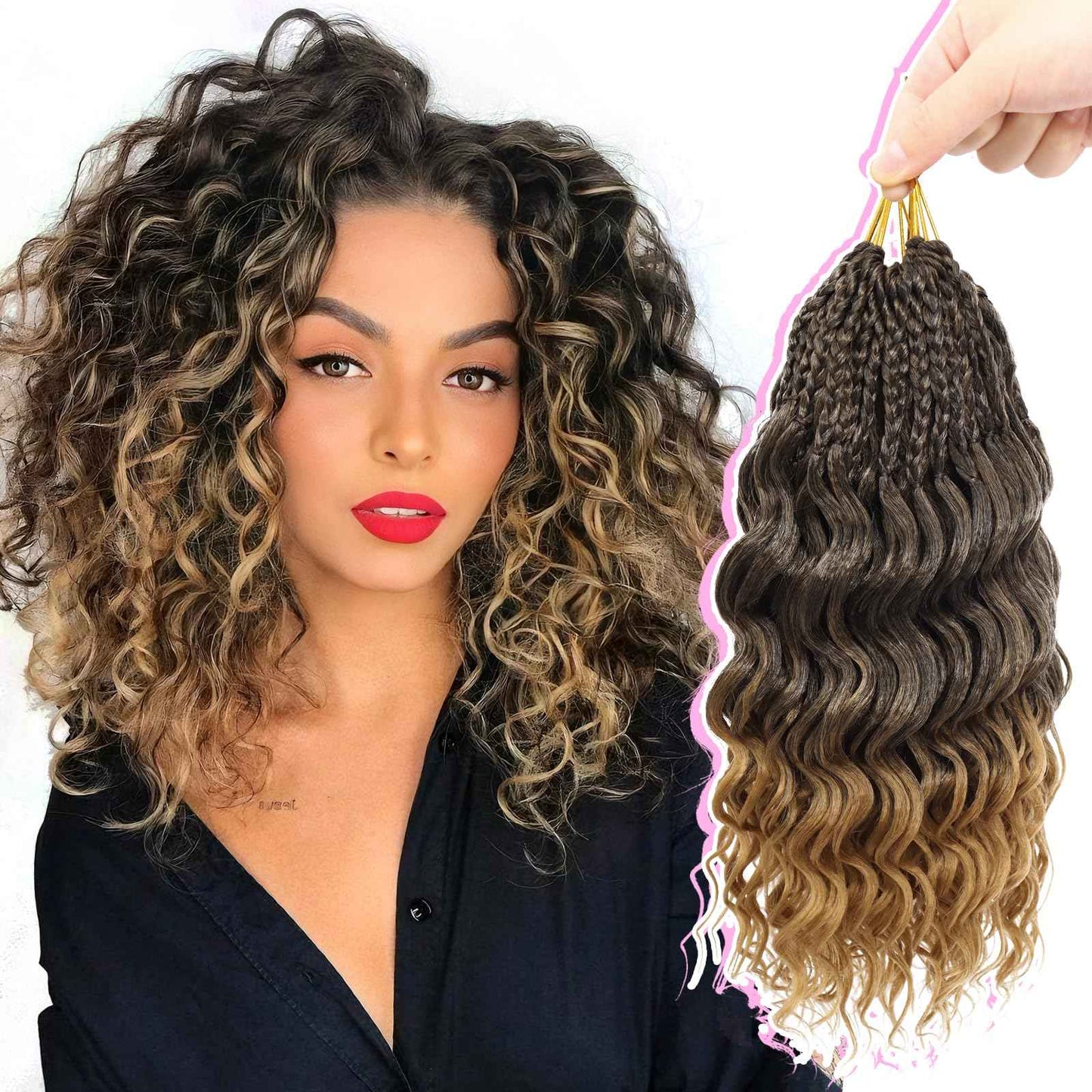 Gowit Pre Looped Deep Wave Crochet Hair 12 Inch 7 Packs Short Curly Ombre Blonde Pre Twisted Ocean Wave Deep Twist Crochet Braids Synthetic Braiding Hair for Black Women