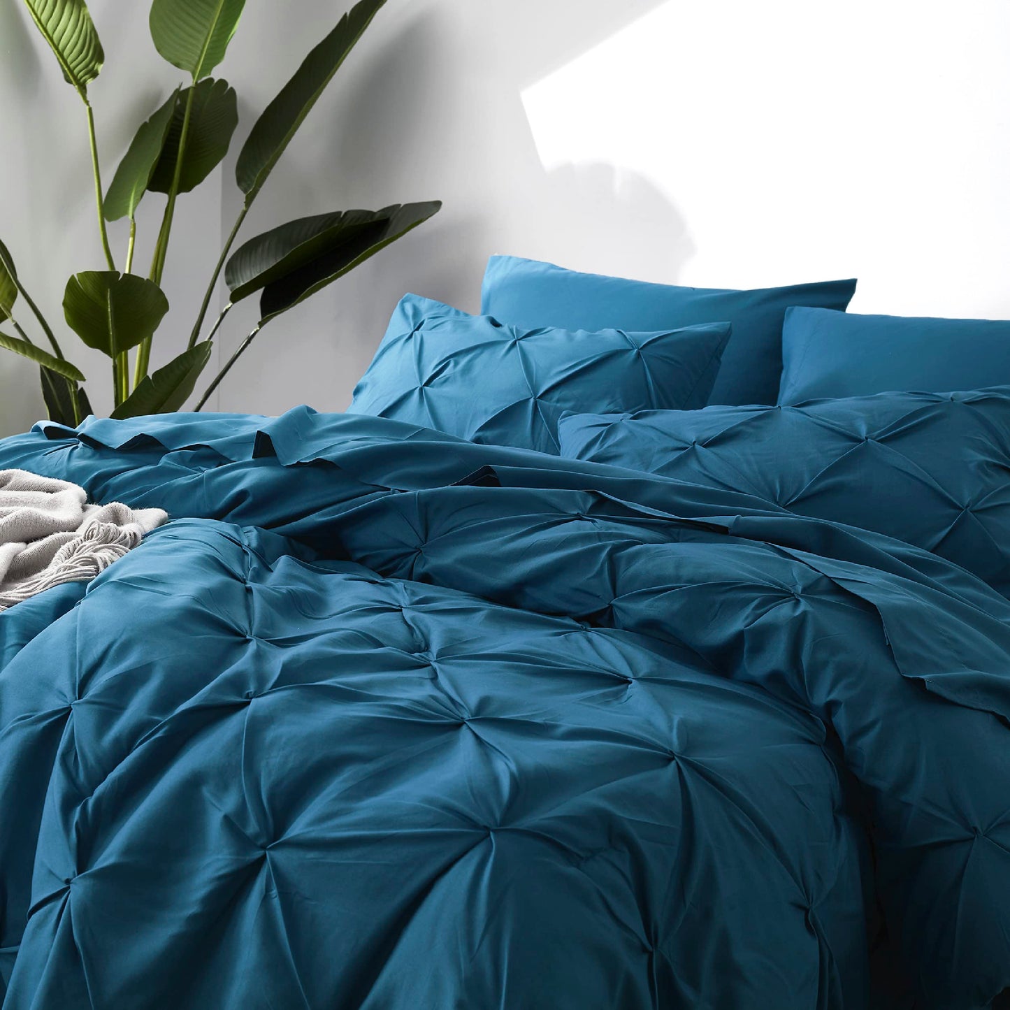 Bedsure Twin Comforter Set with Sheets - 5 Pieces Twin Bedding Sets, Pinch Pleat Teal Blue Twin Bed in a Bag with Comforter, Sheets, Pillowcase & Sham