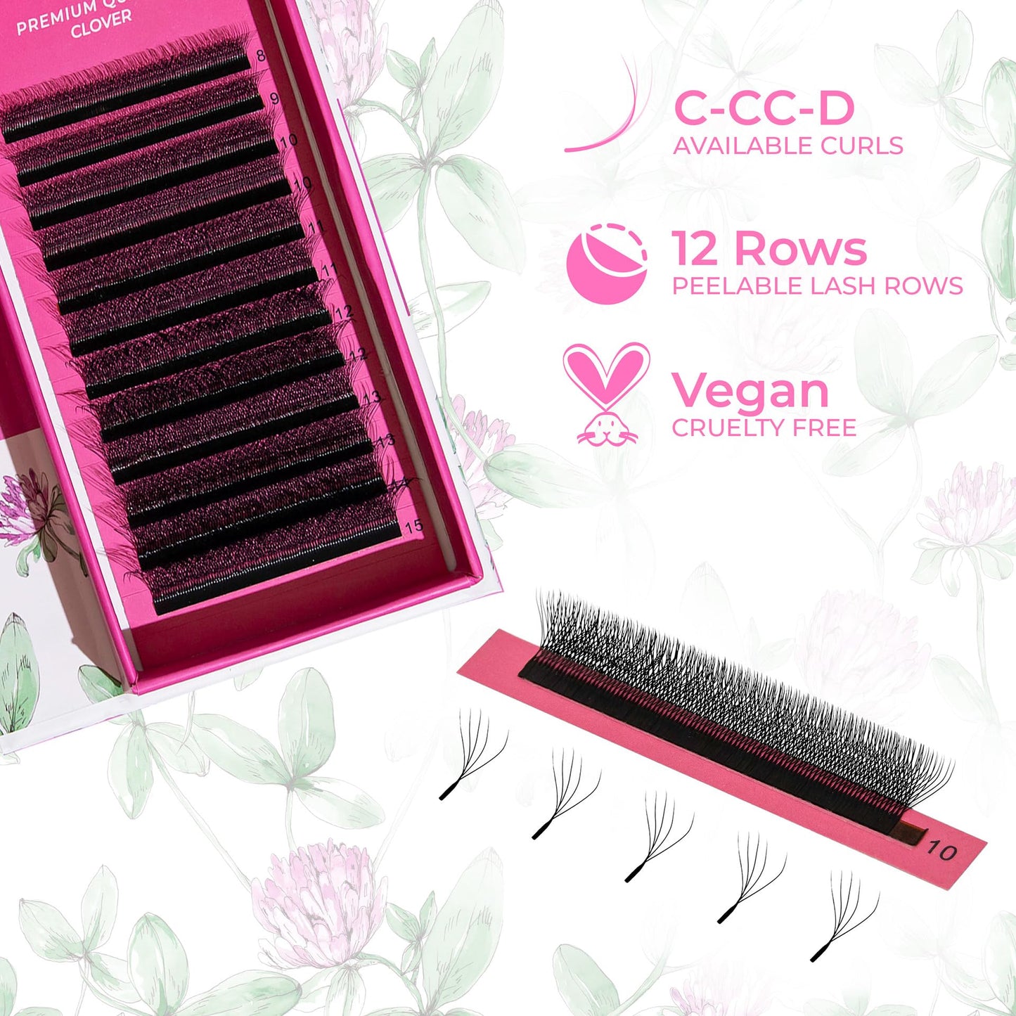 LLBA 5D W-Shaped Clover Eyelashes Extension | 0.07mm Thickness | C/CC/D Curl | 8mm-15mm Mixed & Single Length | Individual Eyelash Extensions | Easy Application & Long Lasting (0.07 D, 9mm)