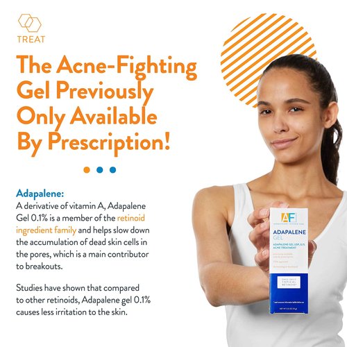 Acne Free Adapalene Gel 0.1%, Once-Daily Topical Retinoid Acne Treatment, Dermatologist Developed, Unclogs Pores and Clears Acne, Prevents and Improve Whiteheads and Blackheads, 1.6 Ounce