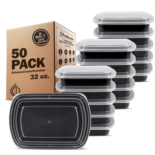 Freshware Meal Prep Containers [50 Pack] 1 Compartment with Lids, Food Storage Containers, Bento Box, BPA Free, Stackable, Microwave/Dishwasher/Freezer Safe (32 oz)