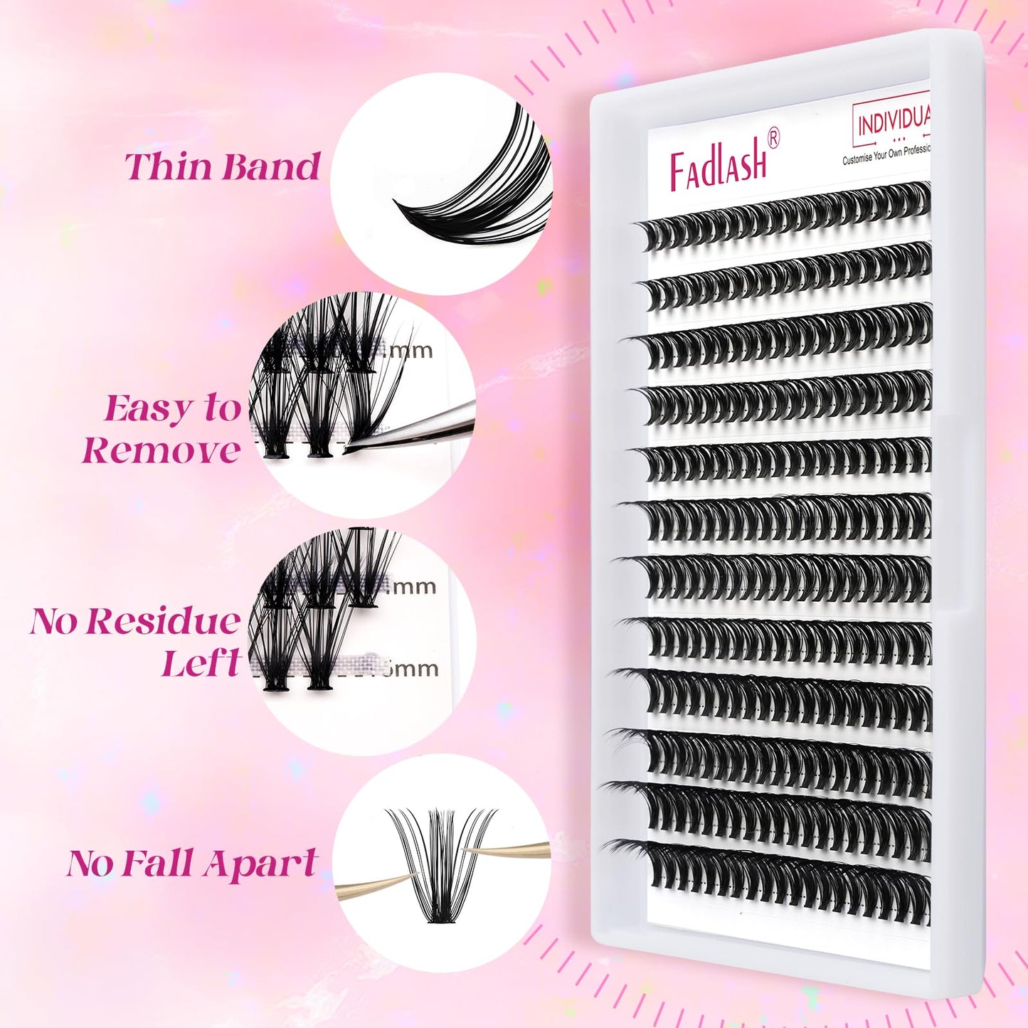 Cluster Lashes D Curl Lash Clusters ? Pcs Lash Extension Clusters Individual Lashes Soft DIY Eyelash Extensions Mixed Tray Eyelash Clusters Natural Look (50D-0.07D, 8-16mm)