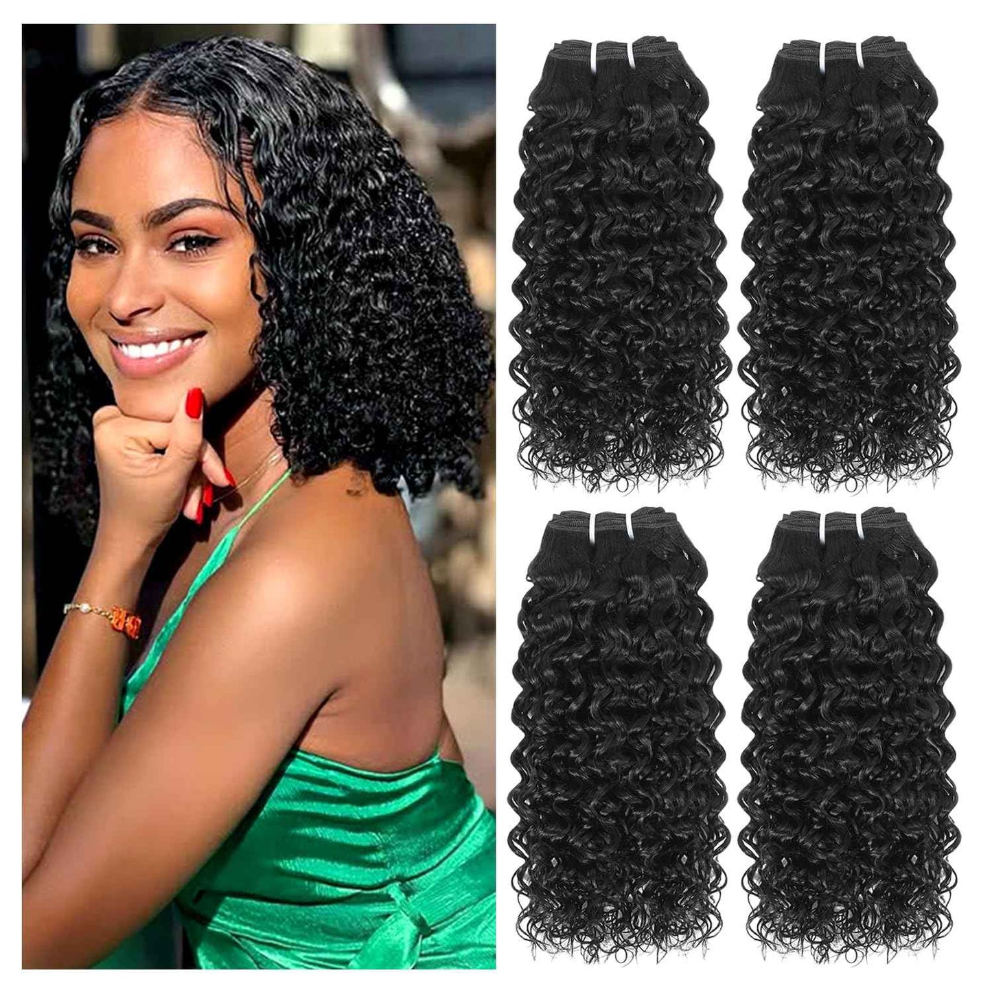 Liang Dian Curly Bundles Human Hair 10 10 12 12 Inch Kinkycurly Bundles Human Hair for Black Women 100% Unprocessed 12A Brazilian Virgin Hair Quick Weave Extensions Natural Black