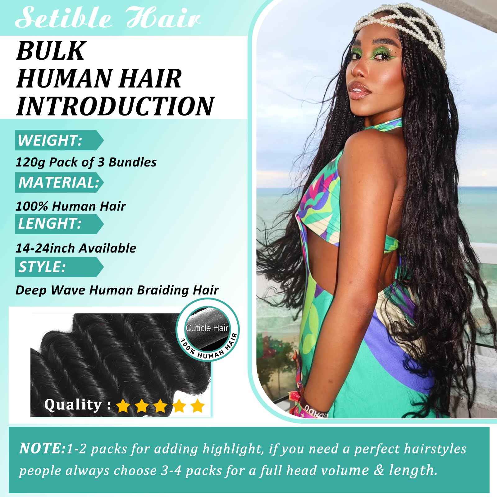 Human Braiding Hair for Boho Braids 18 Inch 120g Deep Wave Bulk Boho Human Hair for Braiding Curly Knotless Bohemian Braids 12A 100% Brazilian Virgin No Weft Extensions 3 Bundles/Pack Natural Black 1B