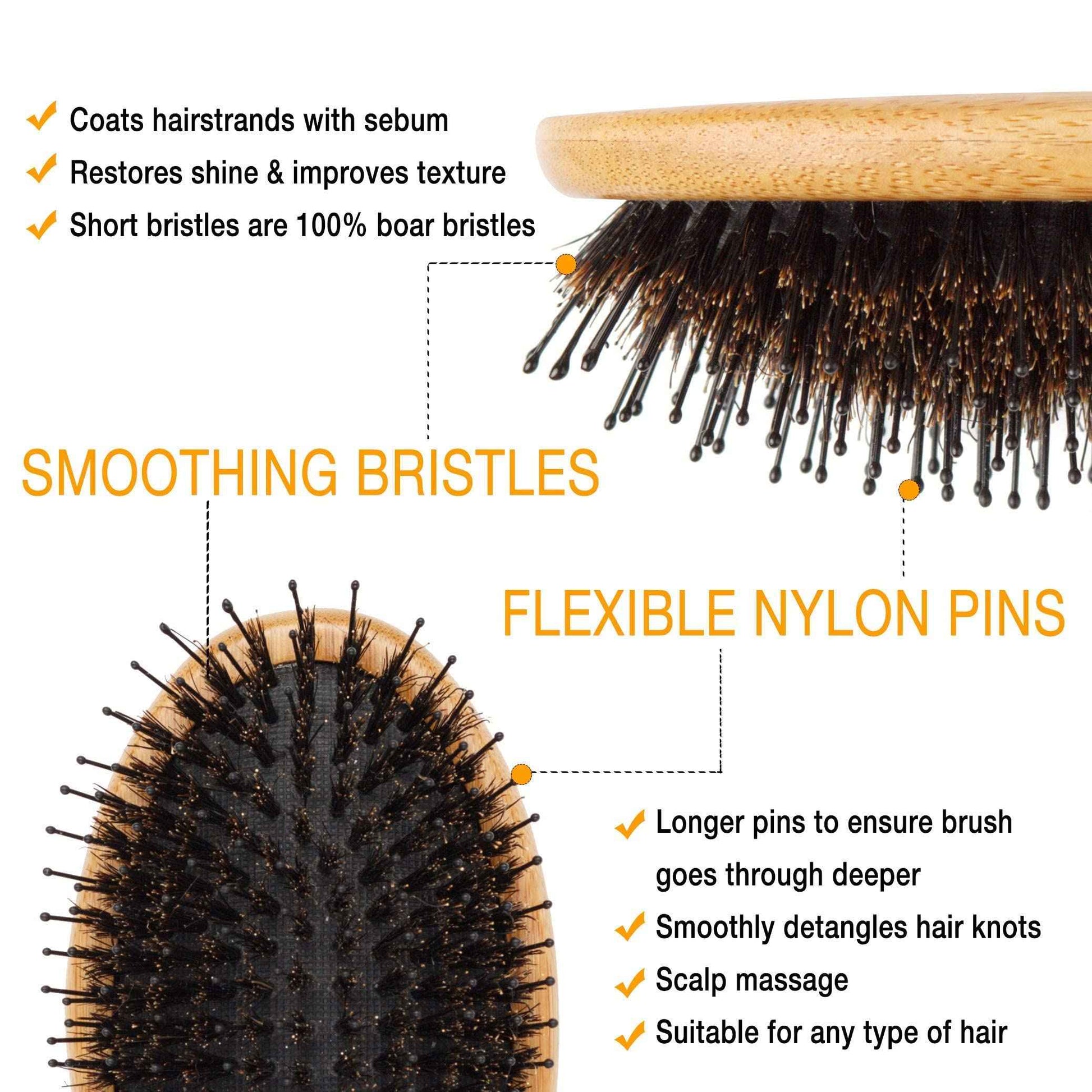 Belula Skin & Hair Care 100% Natural. Dry Brushing Body Brush Set and Detangling Boar Bristle Hair Brush. Restore Shine and Health to Your Skin and Hair.