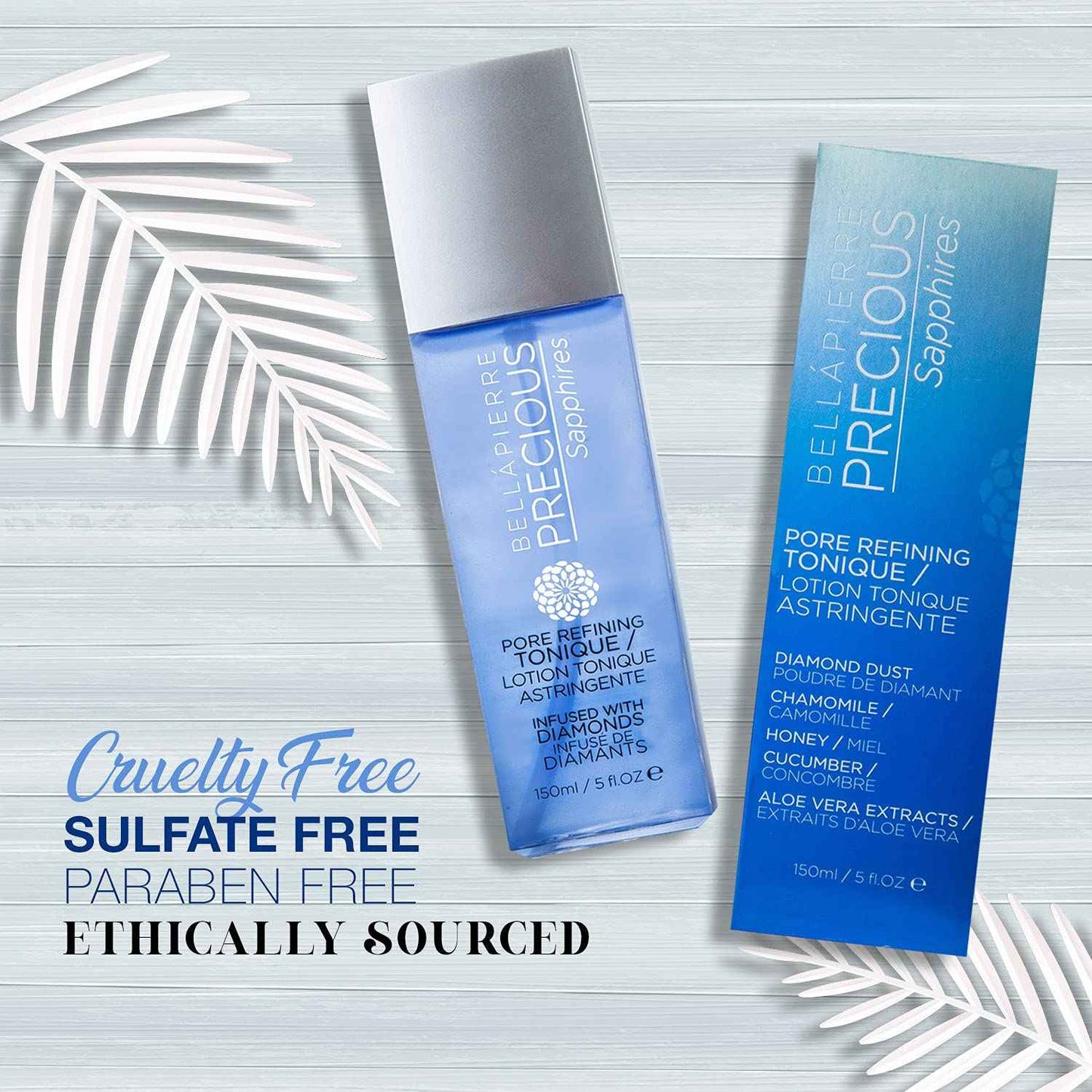 Bellapierre Precious Sapphires Diamond-Infused Pore Refining Tonique | All Natural Toner Gently Removes Makeup & Residue | Chamomile, Honey, & Cucumber Extracts for Soothing Refreshment - 150ml