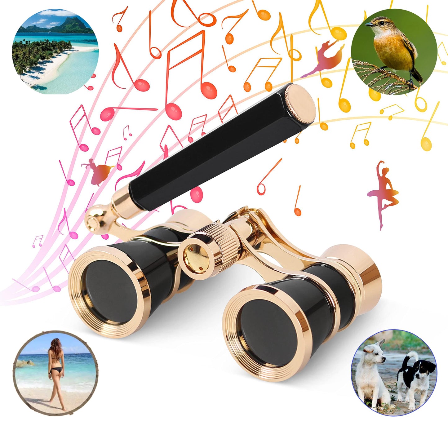 Yourelexit® Opera Glasses Binoculars 3X25 Lorgnette Theater Glasses Optical BK9 Mini Compact Lightweight Built-in Foldable Adjustable Handle Vintage for Adults Kids Women in Musical Concert Cinema