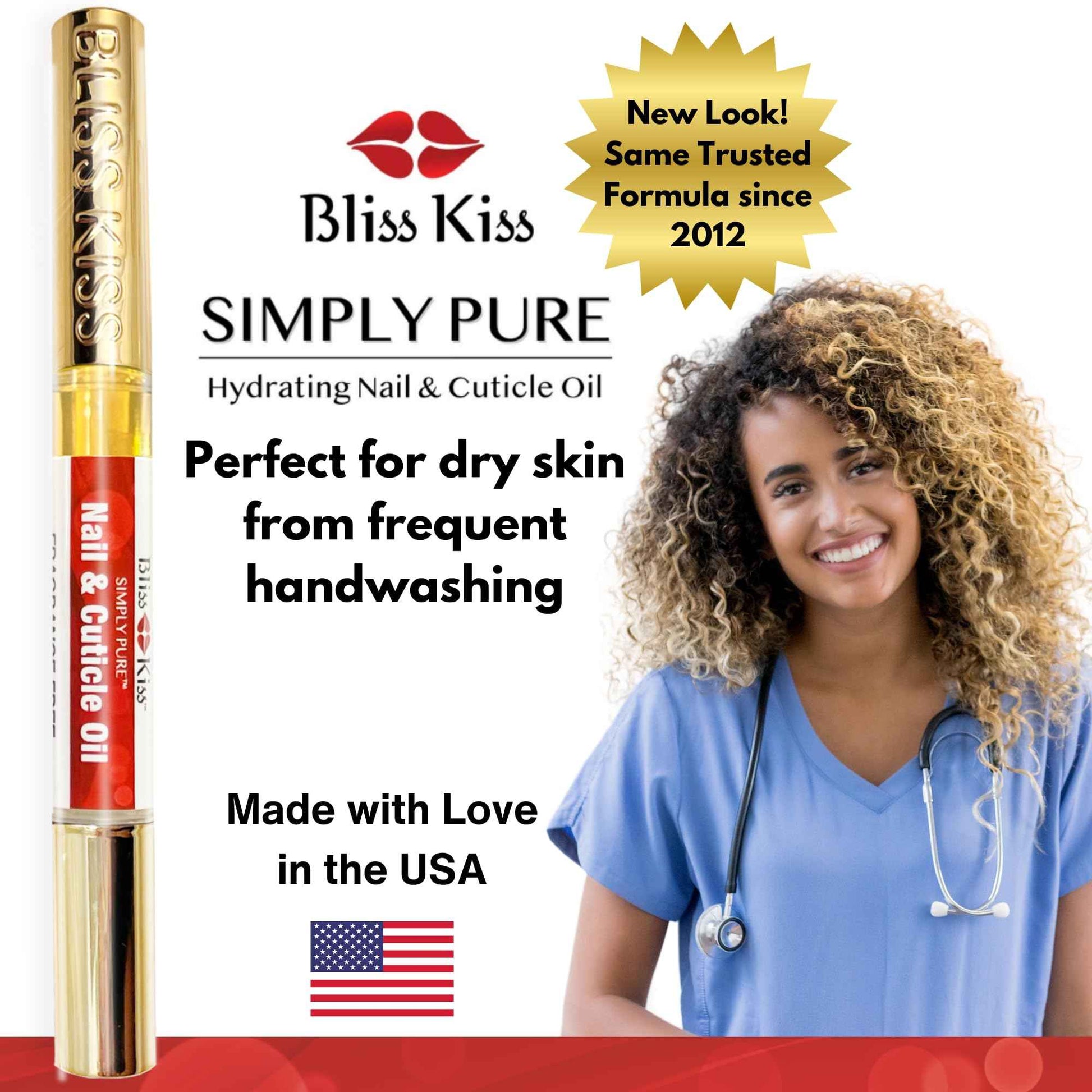 Bliss Kiss | Fragrance Free 4 Nail Oil Cuticle Pens w/Vitamin E & Jojoba⏤Nail Strengthener Nail Growth and Strengthening Serum for Brittle, Peeling, Breaking, Thin nails
