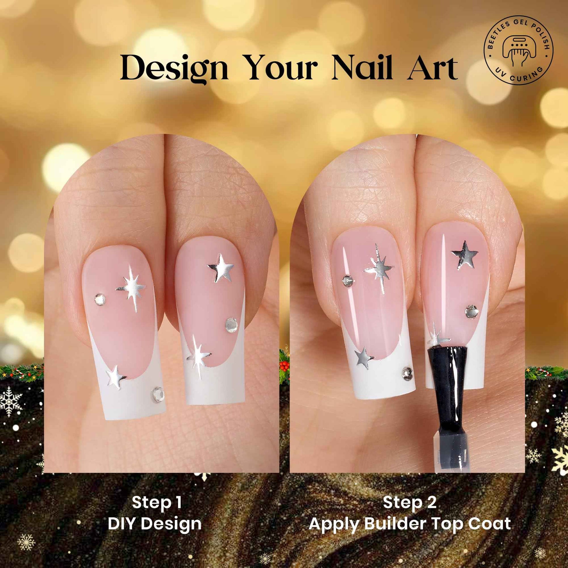 Beetles X Press Plus On Nails Kit - Rose French | Pink Long Square French Tip Press On Nails | 224Pcs 16 Sizes All-in-One Kit With Nail Glue，Remover，Builder Top Coat，Nail Lamp