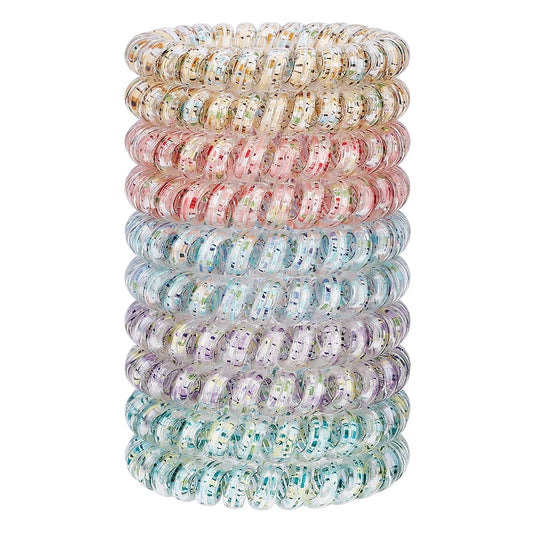 JessLab Spiral Hair Ties for Ladies, 10-Pack Elastic Hair Ties, Cute Plastic Coil Hair Ties, No-Damage Hair Accessory for Women and Children with Thick or Thinning Hair, Mix Color 12