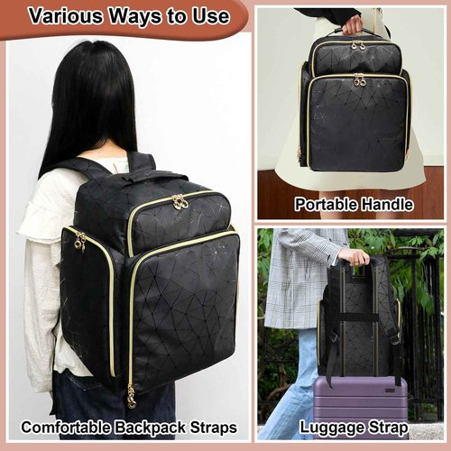 ahzske Nail Polish Organizer Backpack Holds 126 Bottles& Nail Lamp, Extra Large Nail Kit Supplies Organizer Bag with 3 Removable Cases, Portable Nail Organizers and Storage for Trave (Elegant Black)