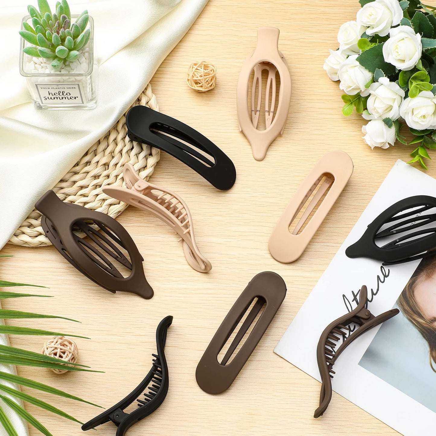 9 Pcs Alligator Hair Clips Oval French Barrette Flat Claw Clips duckbill Sectioning Hair Accessories for Women Jumbo Jaw Hair Clips for Styling Hair Clamps Barrettes for Girls Gifts (Pure Pattern)