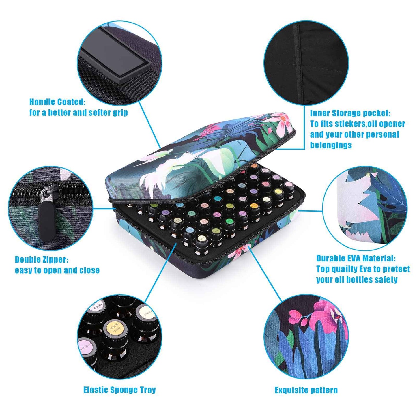 FITNATE Essential Oil Storage,Lotus 56 Bottles Essential Oil Case Shockproof, Waterproof and Durable, Holding 5/10/15 ml Bottles, Essential Oils Travel Case for Young Living Oils,Doterra Containers